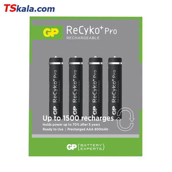 باتری نیم قلمی قابل شارژ جی پی GP AAA NiMH 800mAh ReCyko Plus Pro Rechargeable 4x