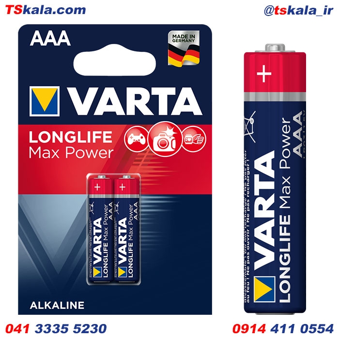 باتری نیم قلمی وارتا VARTA AAA LONGLIFE MAX POWER Alkaline Battery 2x