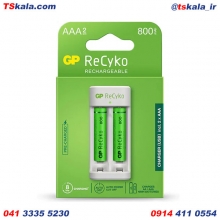 شارژر باتری E211 جی پی + 2 عدد باتری نیم قلمی شارژی 800mAh جی پی